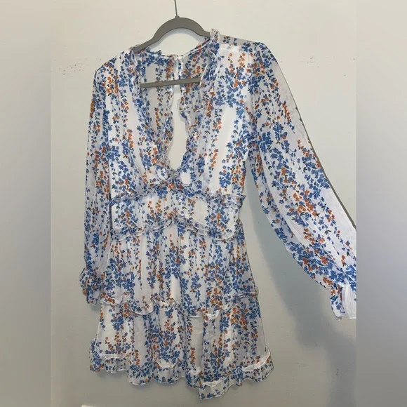 Dresses | Blue And White Floral Long Sleeve Tea Party Dress Summer Bridal  Shower | Poshmark
